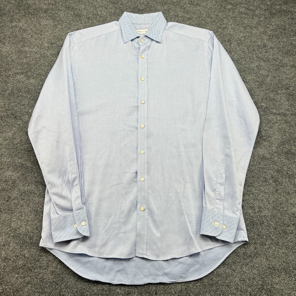 ETRO ITALY BUTTON SHIRT 41 BLUE BASKET WOVEN PAISLEY LONG SLEEVE BUTTON SHIRT